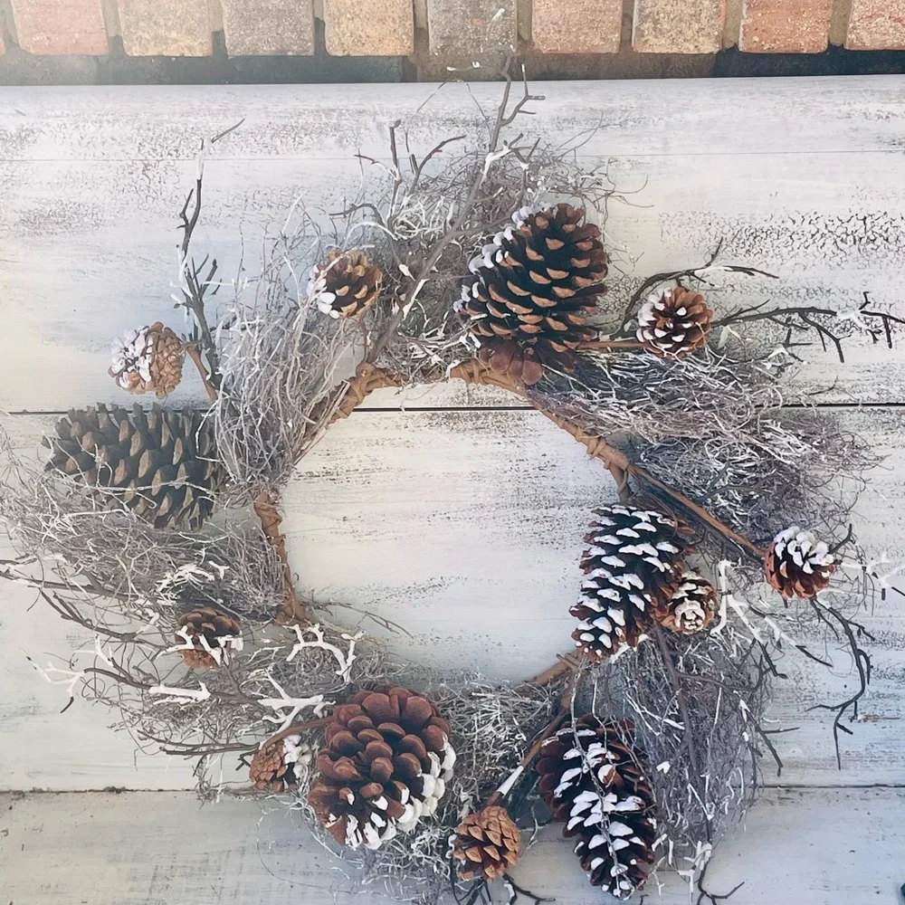 *Snow Fallen Twig & Pinecone Wreath, 24”